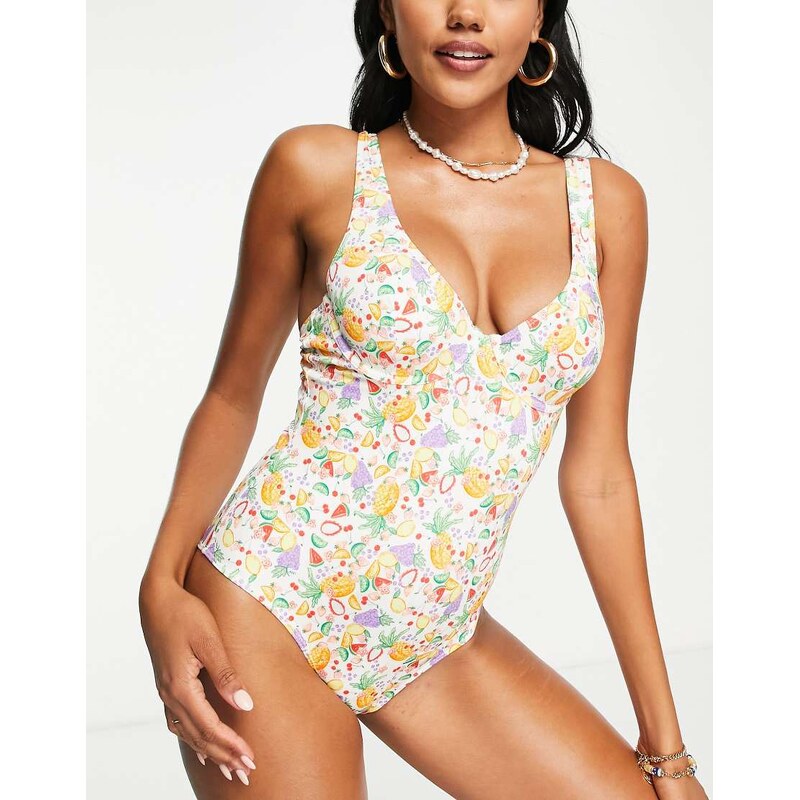 Monki underwire swimsuit in fruit print-Multi 100040401