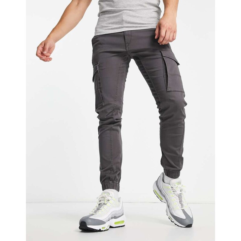 Jack & Jones Intelligence cuffed cargo trouser in grey