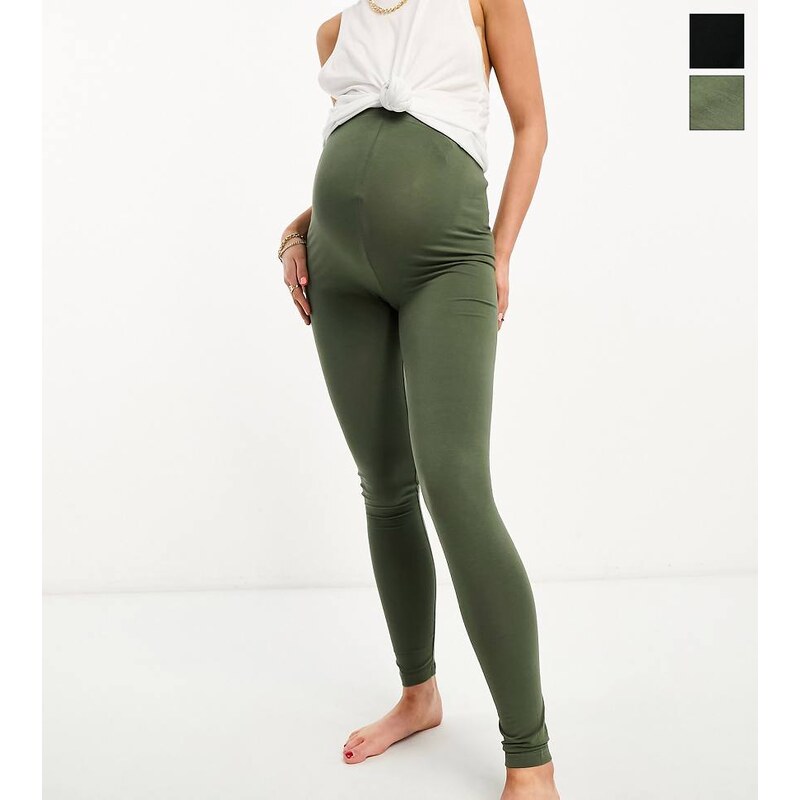 Mama.licious Mamalicious Maternity cotton 2 pack legging in