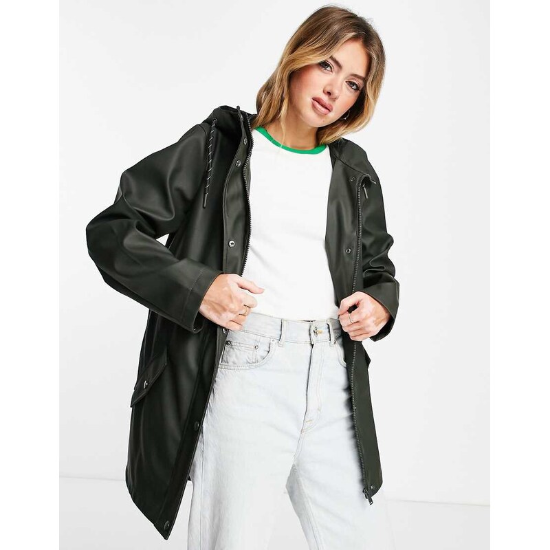 Vero Moda coated jacket with hood in deep khaki-Green 113259718