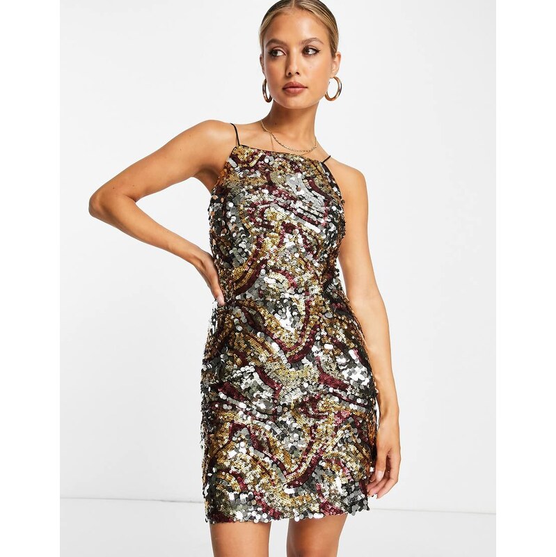 French Connection cami mini dress in all over sequin-Gold 100041587