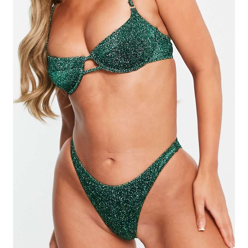 South Beach mix & match scoop high leg bikini bottom in emerald 100042162