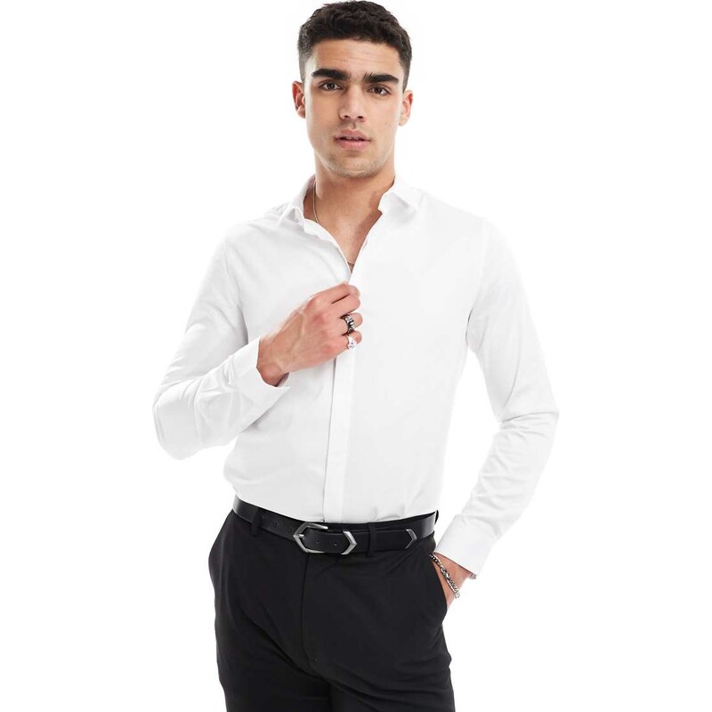 ASOS DESIGN slim fit sateen shirt in white