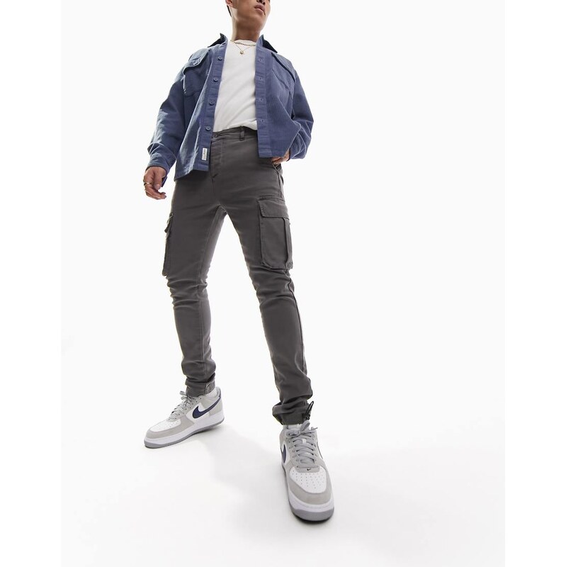ASOS DESIGN skinny cargo trousers in canvas with wash-Grey