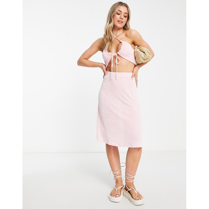 Monki co-ord midi skirt in pale pink 100042599