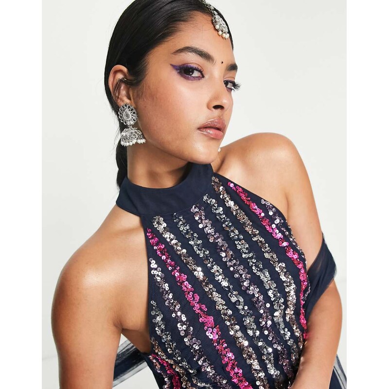 Maya stripe sequin halter crop top in multicolour co-ord