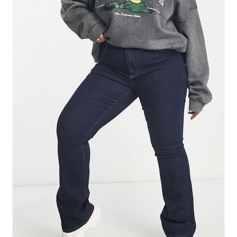 ONLY Curve Sally high waisted flare jeans in dark blue - MBLUE