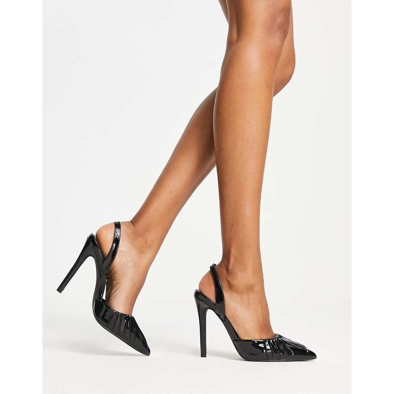 Glamorous patent heel court shoes in black patent 100043162