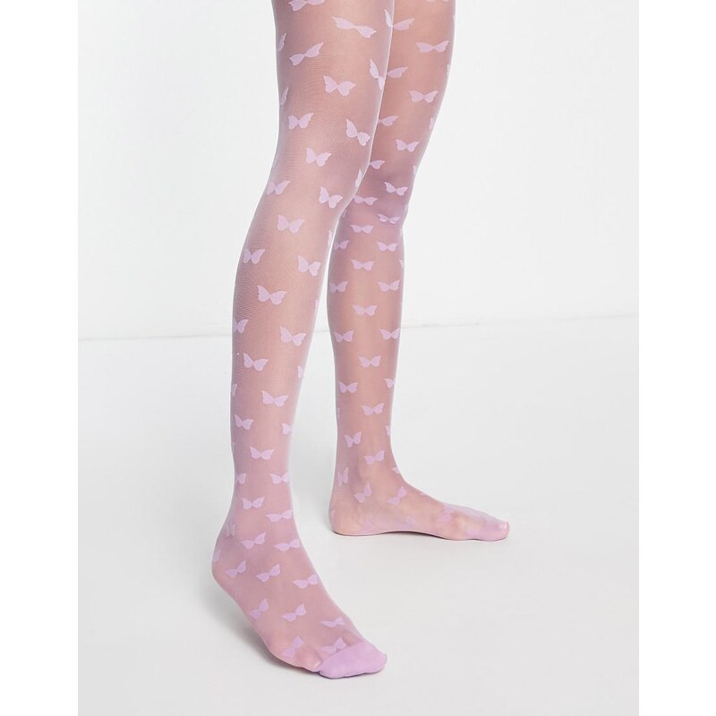Skinnydip sheer lilac tights with butterfly print-Purple