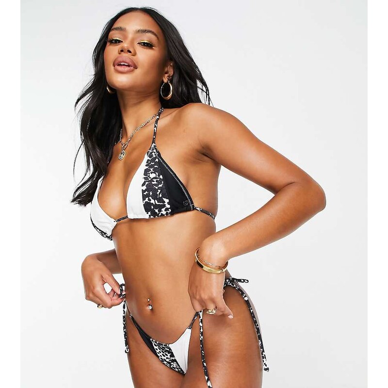 Candypants triangle bikini top in black mix