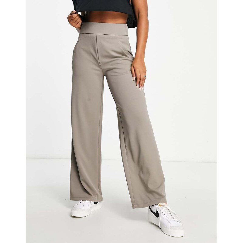 JDY wide leg tailored trousers in mushroom-Grey