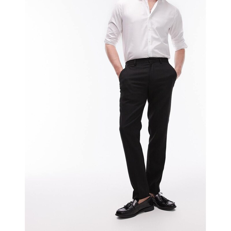 Topman skinny textured suit trousers in black