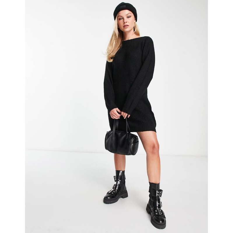 JDY wide neck knitted mini jumper dress in black 100514786