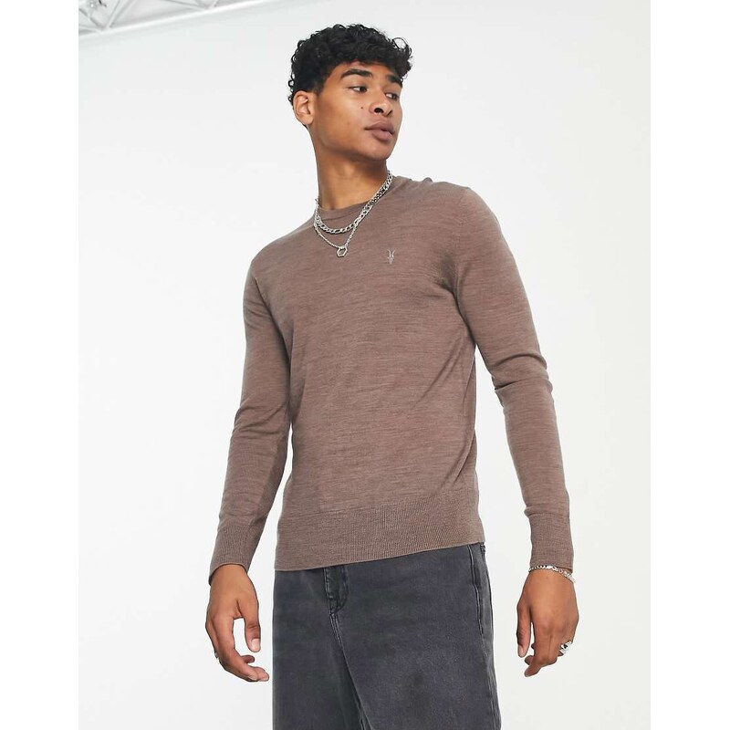 AllSaints Mode merino wool jumper in coco brown marl 100043650