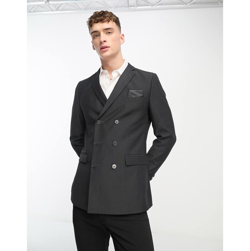 French Connection double breasted suit jacket in charcoal-Grey