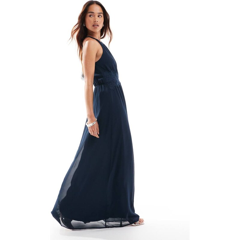 Vila Bridesmaid halterneck maxi dress in navy 100043757