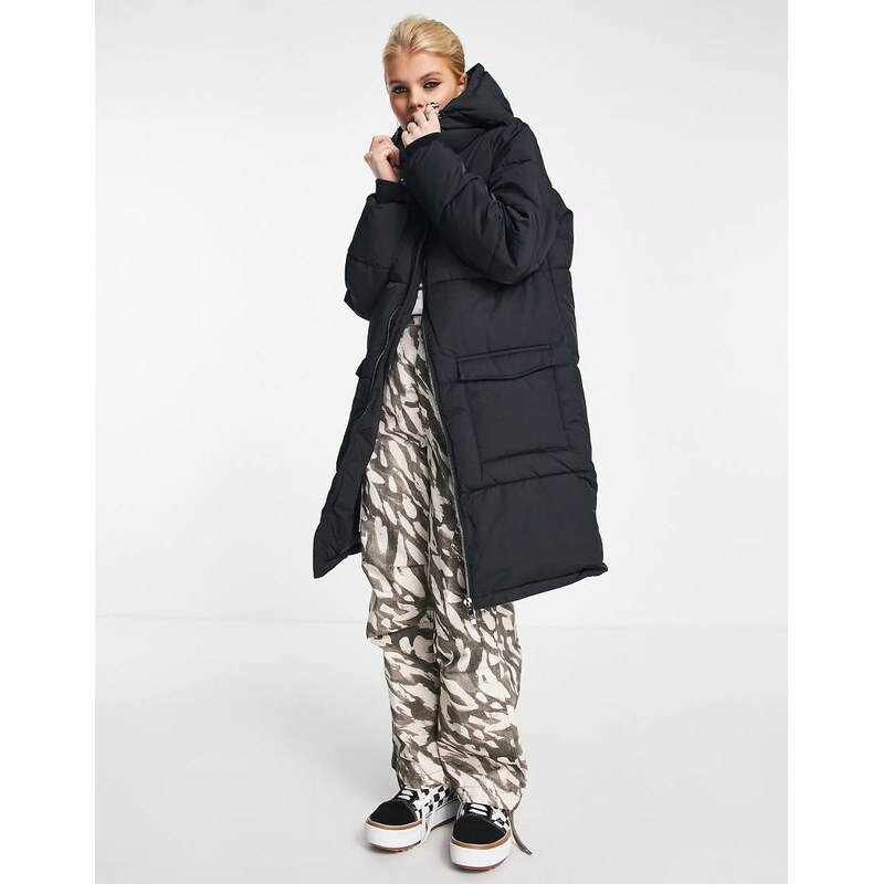Object longline padded coat in black 112322707