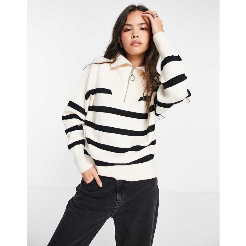 Vero Moda stripe zip through jumper in mono-Multi 100617488