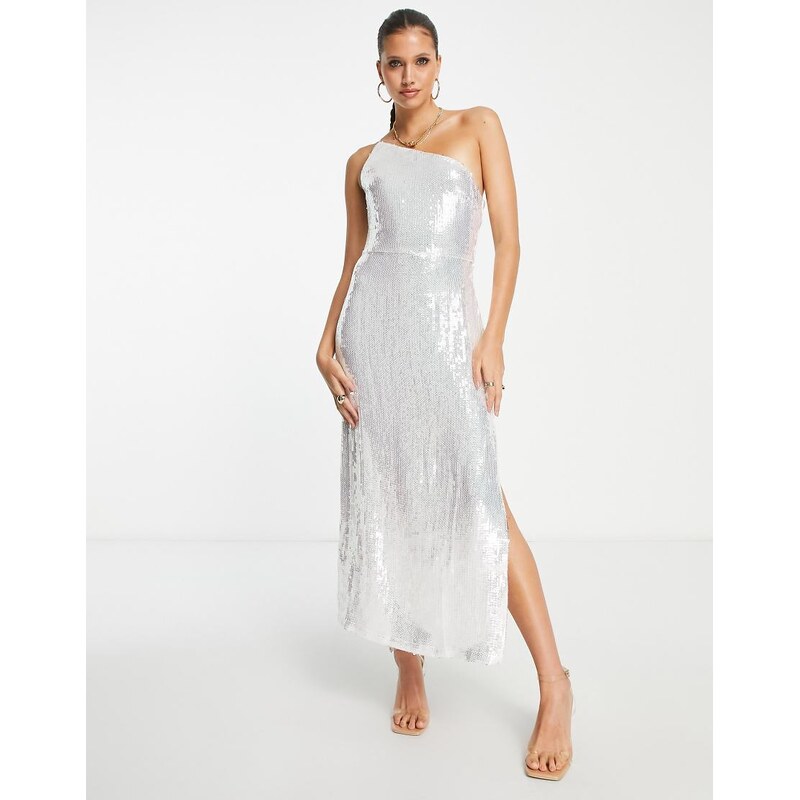 Pretty Lavish one shoulder thigh split embellished maxi dress in 100044602