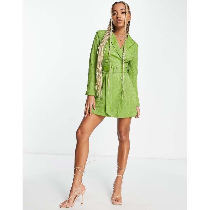 I Saw It First glitter belted blazer dress in olive-Green 100474123