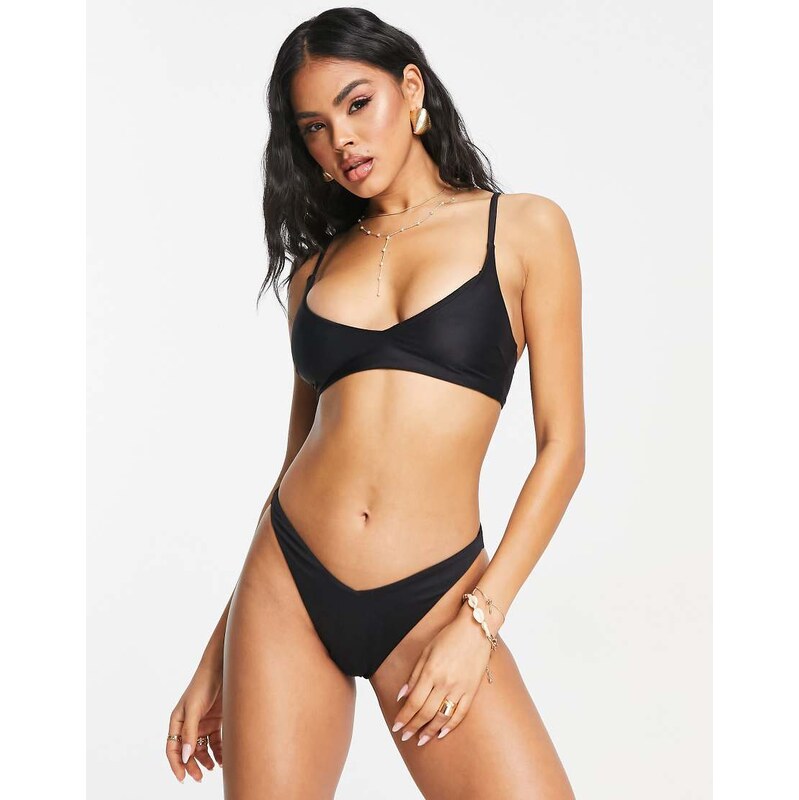 ASOS DESIGN Maya mix and match skinny crop bikini top in black -