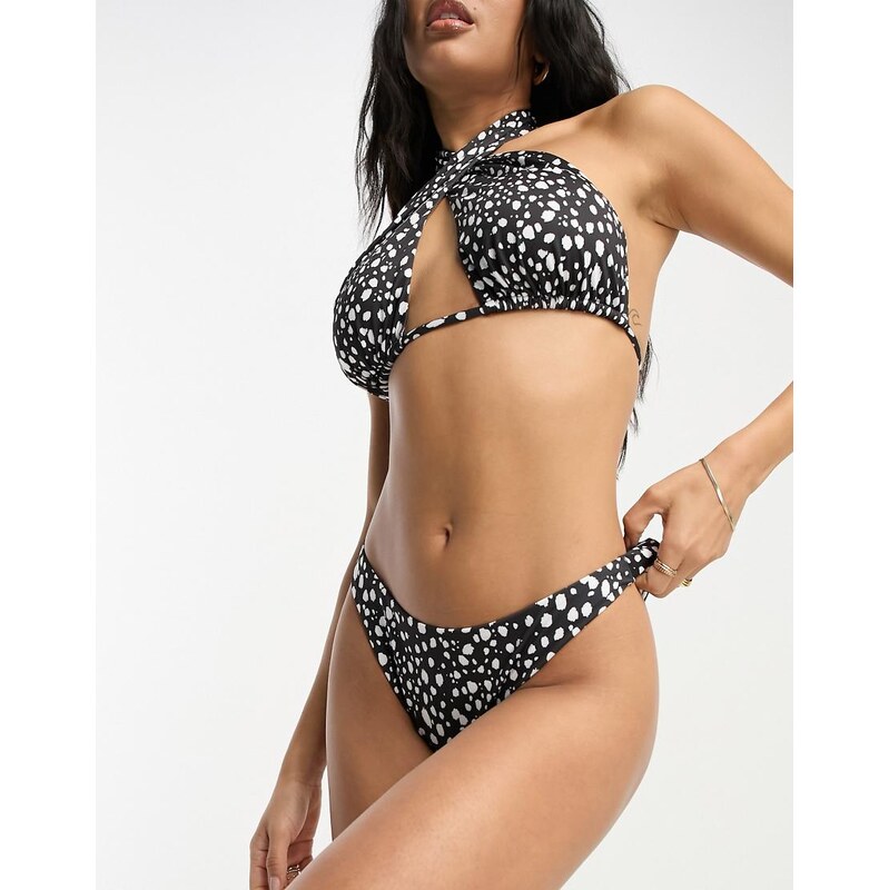 ASOS DESIGN mix and match high leg hipster bikini bottom in mono spot 115509585