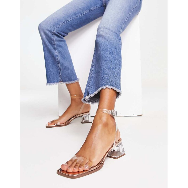 ASOS DESIGN Hopeful block heeled sandals in clear and rose gold 100045791