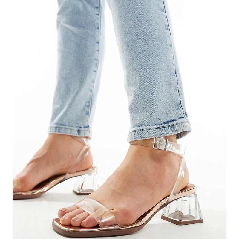 ASOS DESIGN Wide Fit Hopeful block heeled sandals in clear and