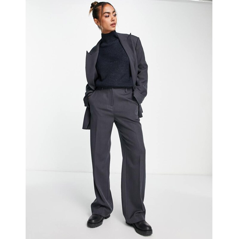Vero Moda tailored herringbone wide leg co-ord trousers in grey 103021079