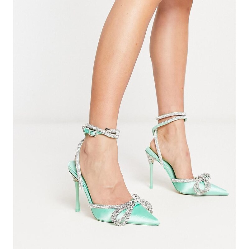 Public Desire Wide Fit Exclusive Midnight bow heel shoes in pale green 114725657