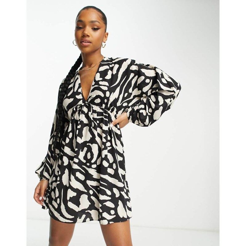 ASOS DESIGN chuck on swing mini dress in mono abstract print-Multi 115723069