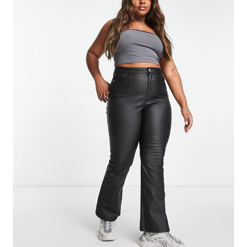 Simply Be coated flared jean in black 114773187