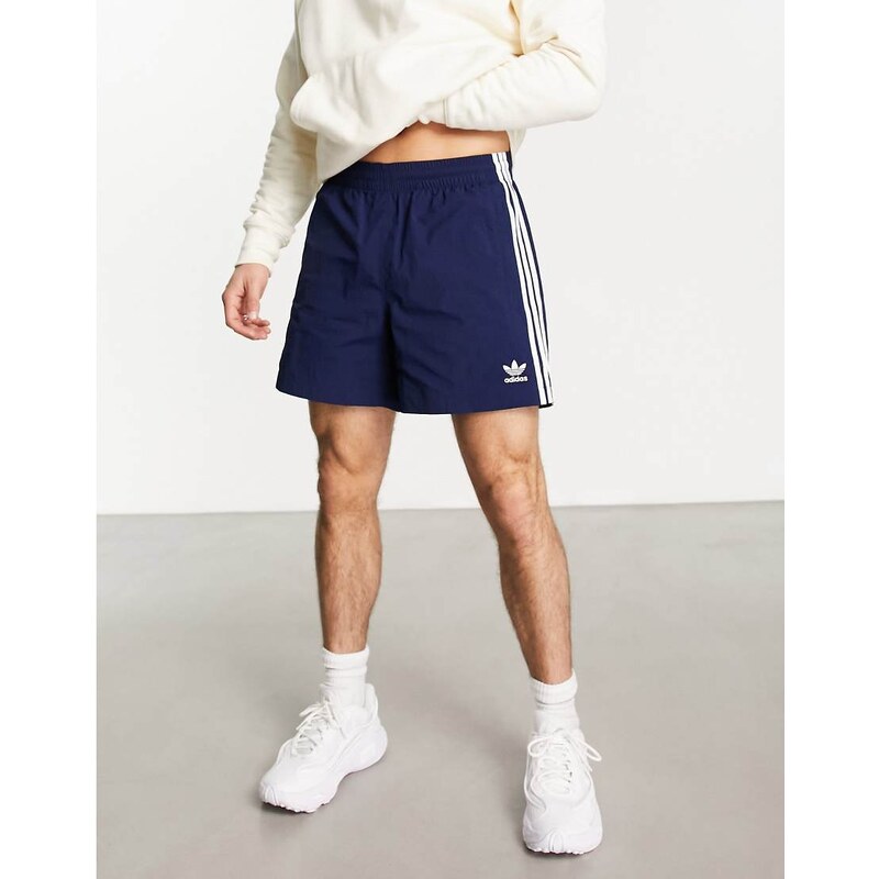 adidas Originals adicolor polyester 3 stripe shorter shorts in navy 107244698