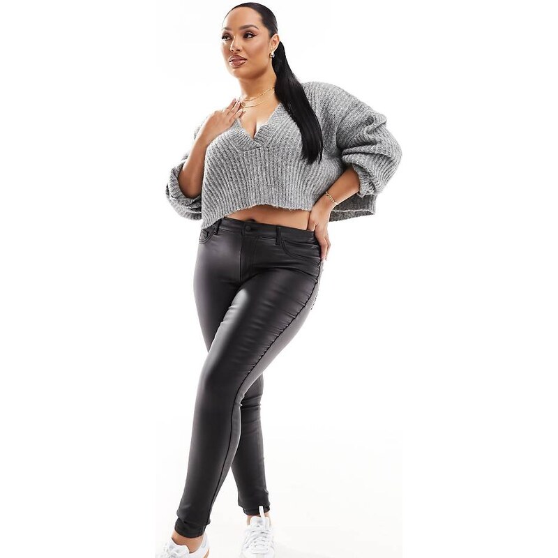 ONLY Curve coated skinny jeans in black 100046591
