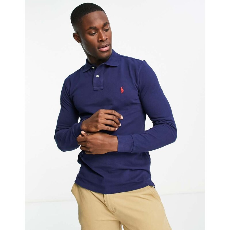 Polo Ralph Lauren icon logo long sleeve slim fit pique polo in