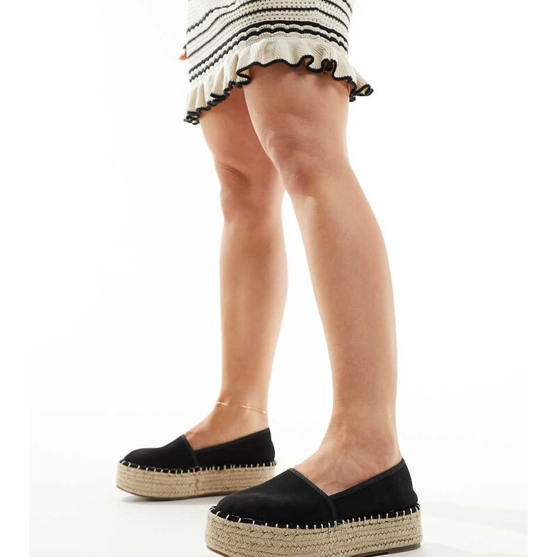 ASOS DESIGN Wide fit Journal flatform espadrilles in black 113739195