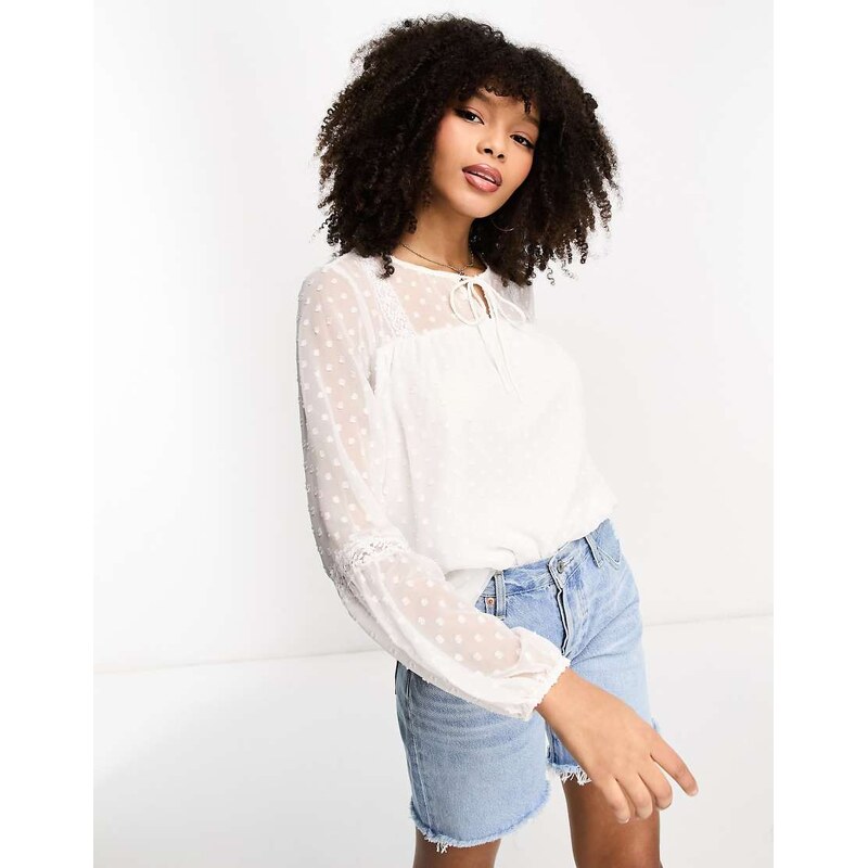 Vila dobby sleeve blouse in white