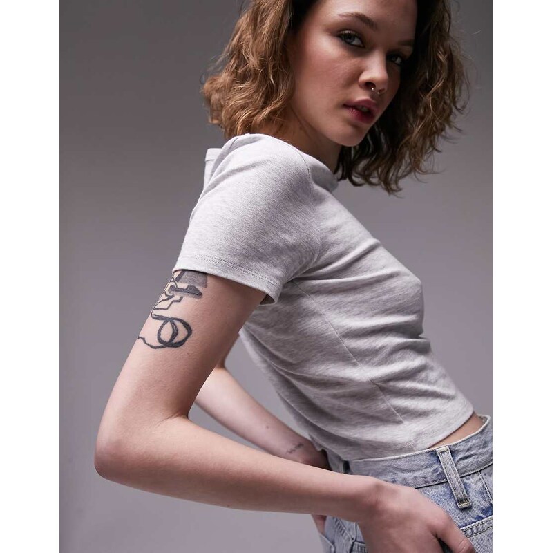 Topshop shrunken everyday tee in grey marl 100048401