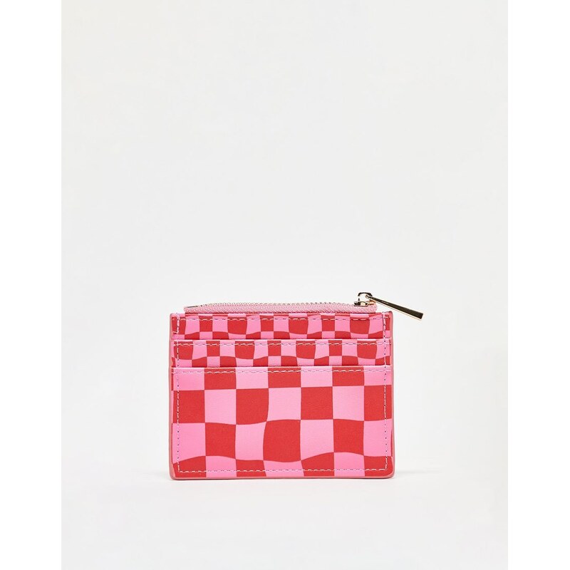 ASOS DESIGN checkerboard cardholder in pink and red 100048727