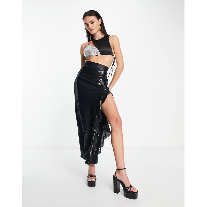 Amy Lynn sleeveless midi dress with contrast top and high-low