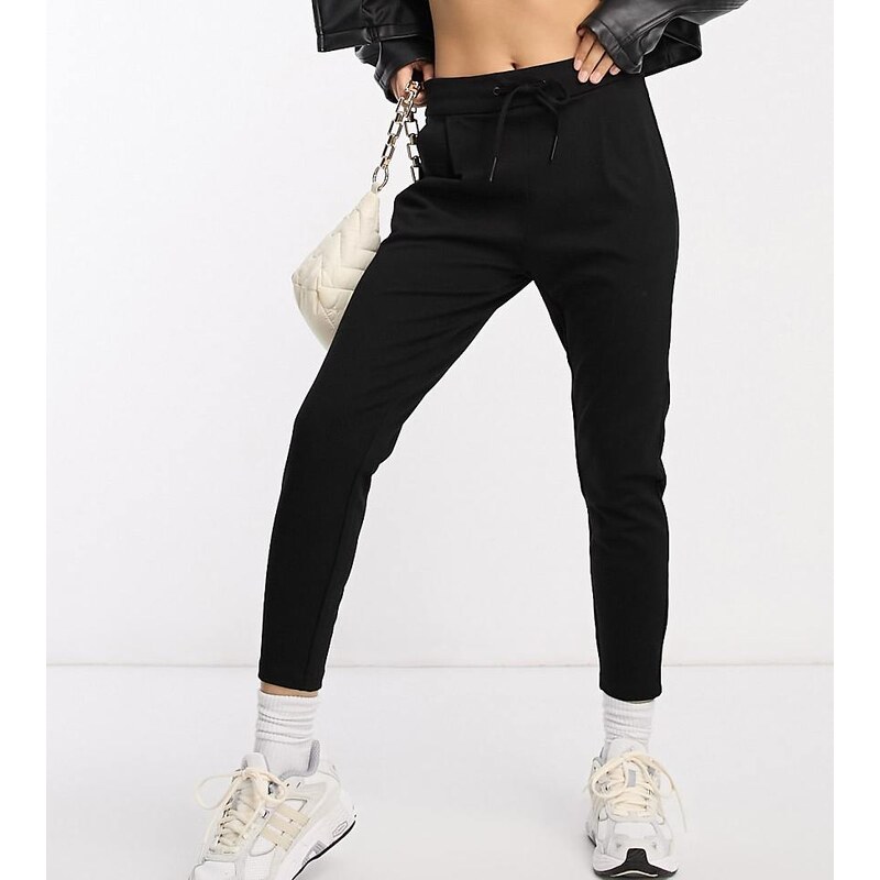 Vero Moda Petite tie waist tapered joggers in black
