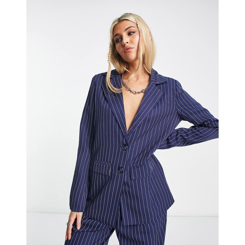 Daisy Street relaxed oversized blazer in blue pinstripe co-ord