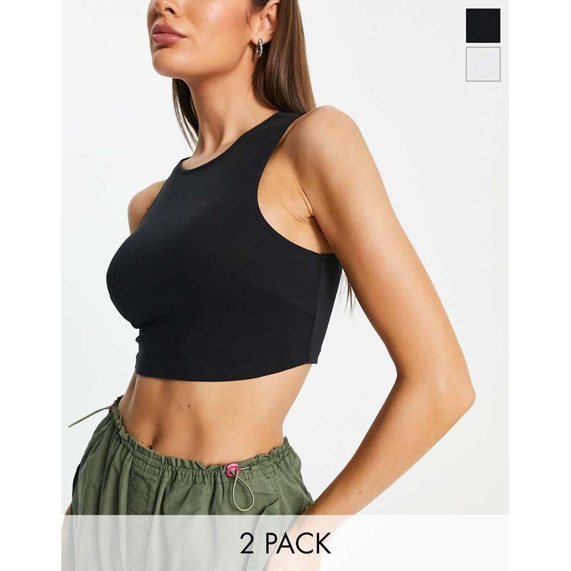 ASOS DESIGN 2 pack high neck super crop vest in black and white-Multi 100050278