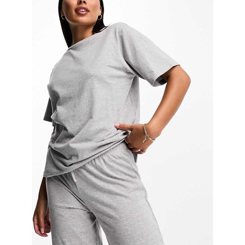 ASOS DESIGN mix & match cotton oversized pyjama tee in grey marl 110922682