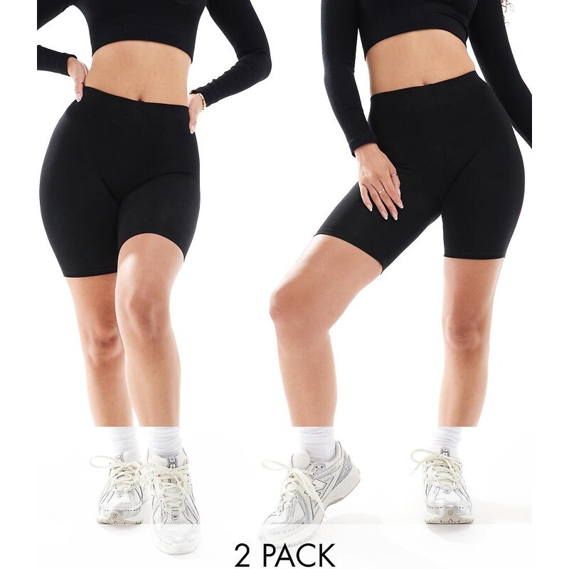 ASOS DESIGN Hourglass 2 pack basic legging shorts in black