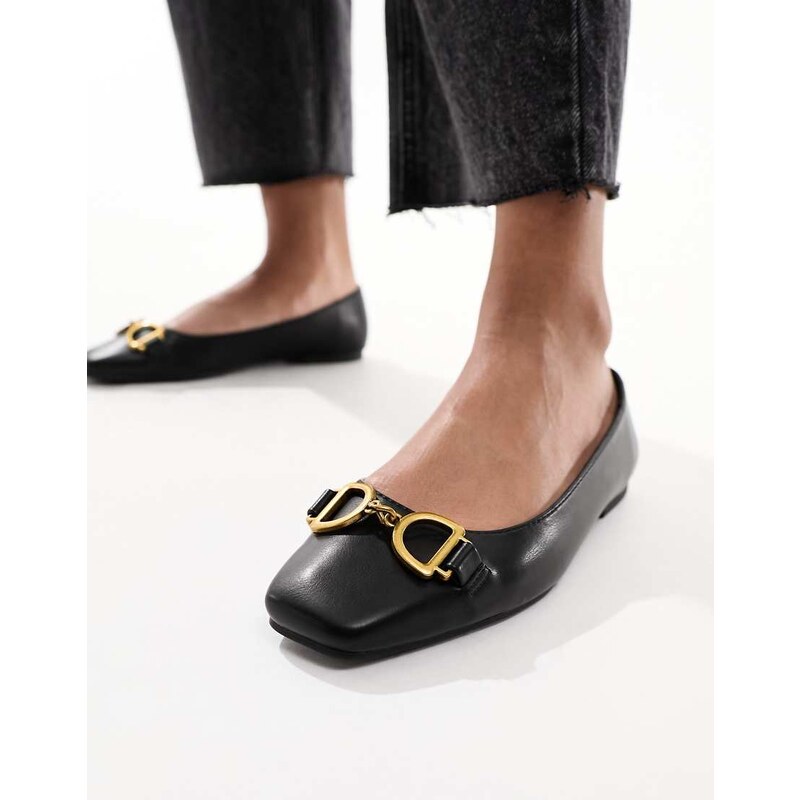ASOS DESIGN Leighton square toe ballet flats in black