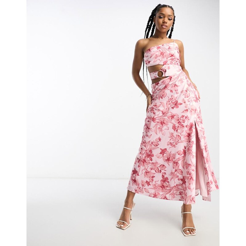 Forever New cut out maxi dress in red floral satin