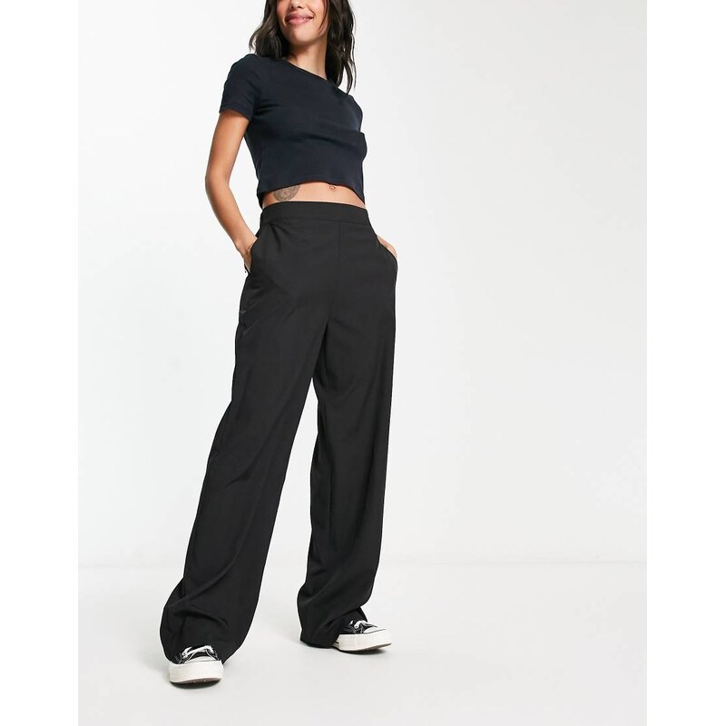 Pieces high waisted straight leg trousers in black