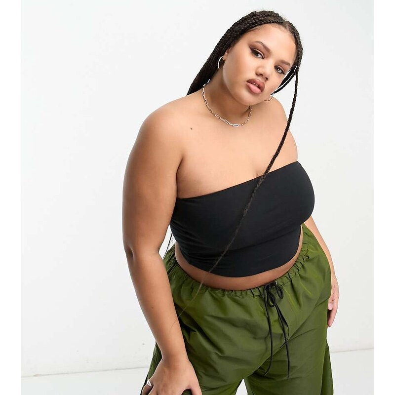 COLLUSION Plus jersey double lined bandeau top in black