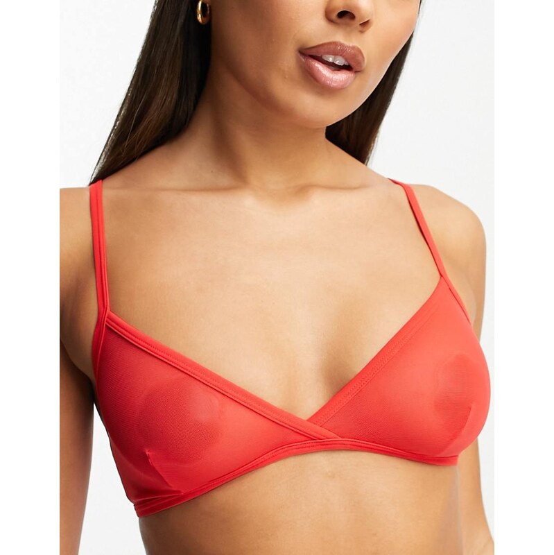 Weekday Bonnie mesh triangle bralette in red